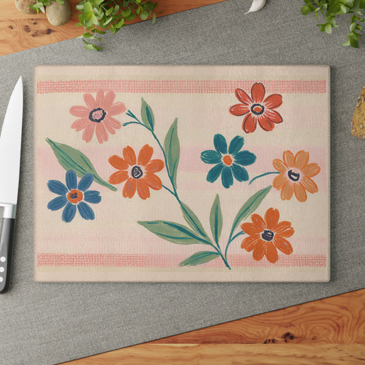 Plaid Flowers Tempered Glass Cutting Board - Kitchen Essentials & Decor